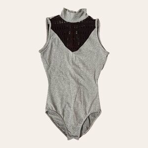 SoDanca gray & black high neck lace ballet leotard with keyhole back - Small